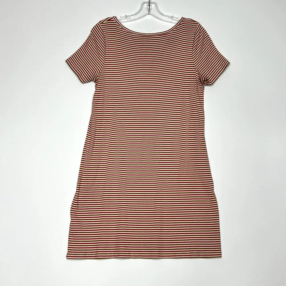 Madewell Swingy Tee Dress in Stripe Red Burnt Orange White Womens Medium - Picture 6 of 11